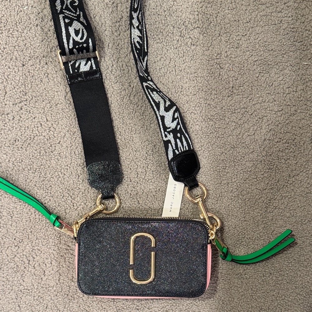 Marc Jacobs Black and Pink Crossbody Bag with Green Accents